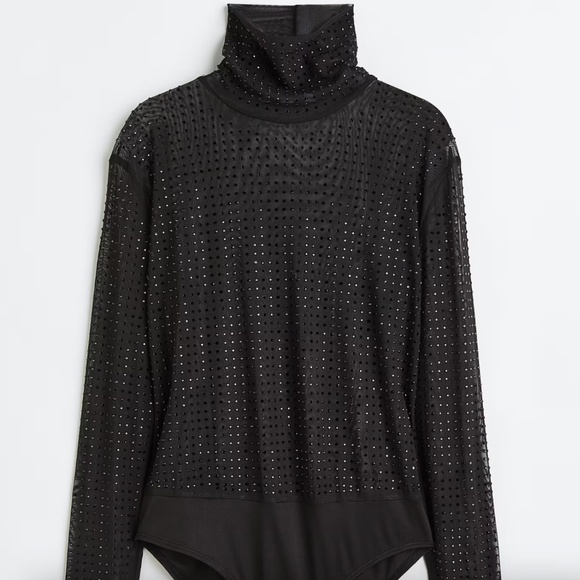 H&M Rhinestone-Embellished Mesh Bodysuit – Size L - Picture 1 of 3